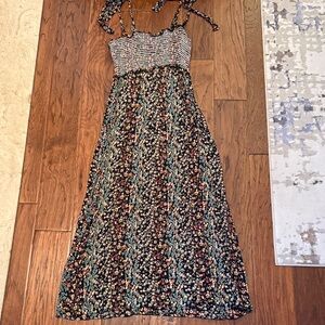 Angie Black Floral Maxi Dress with Teal and Burgundy Accents